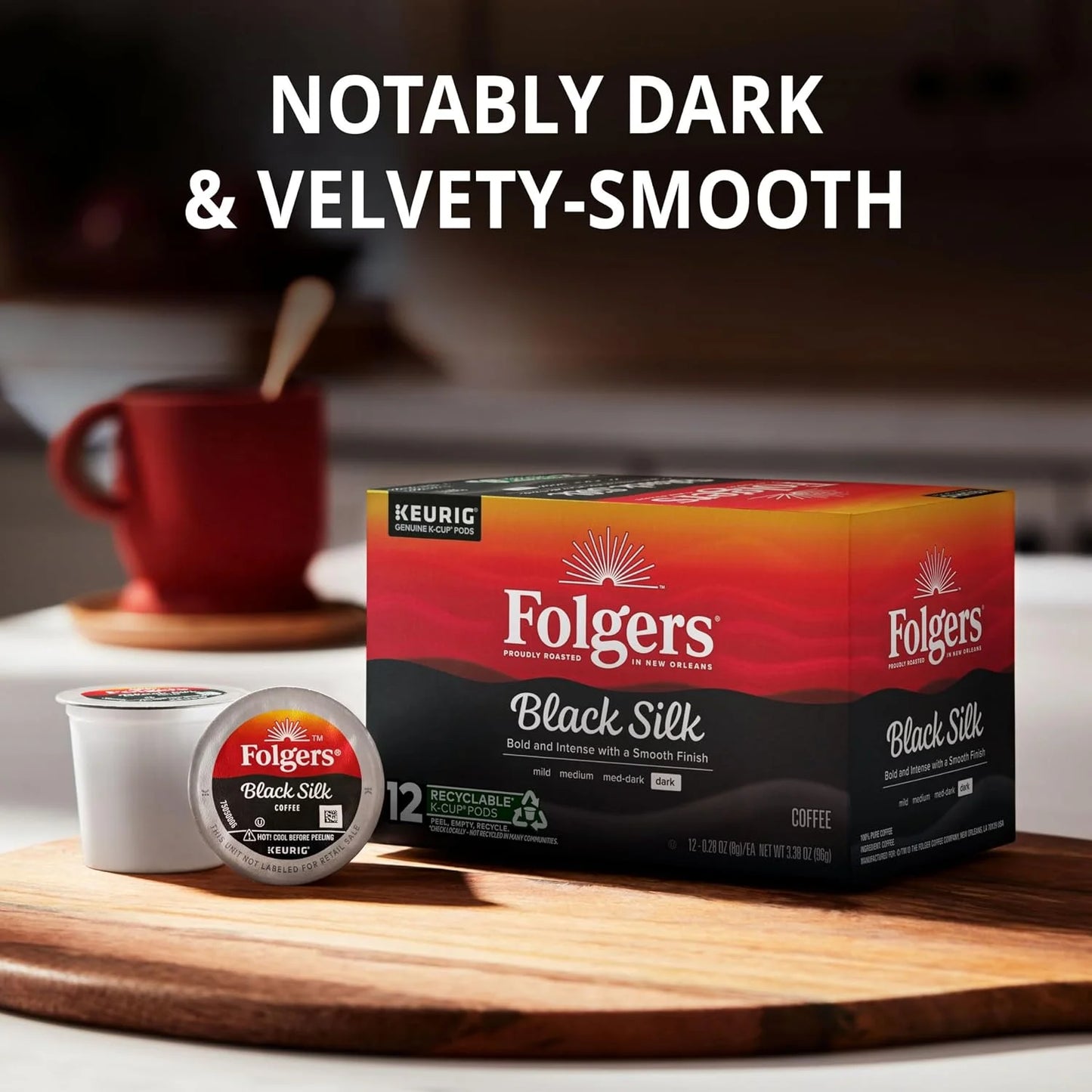 Folgers Black Silk, Dark Roast Coffee, Keurig K-Cups, 12 Count Box