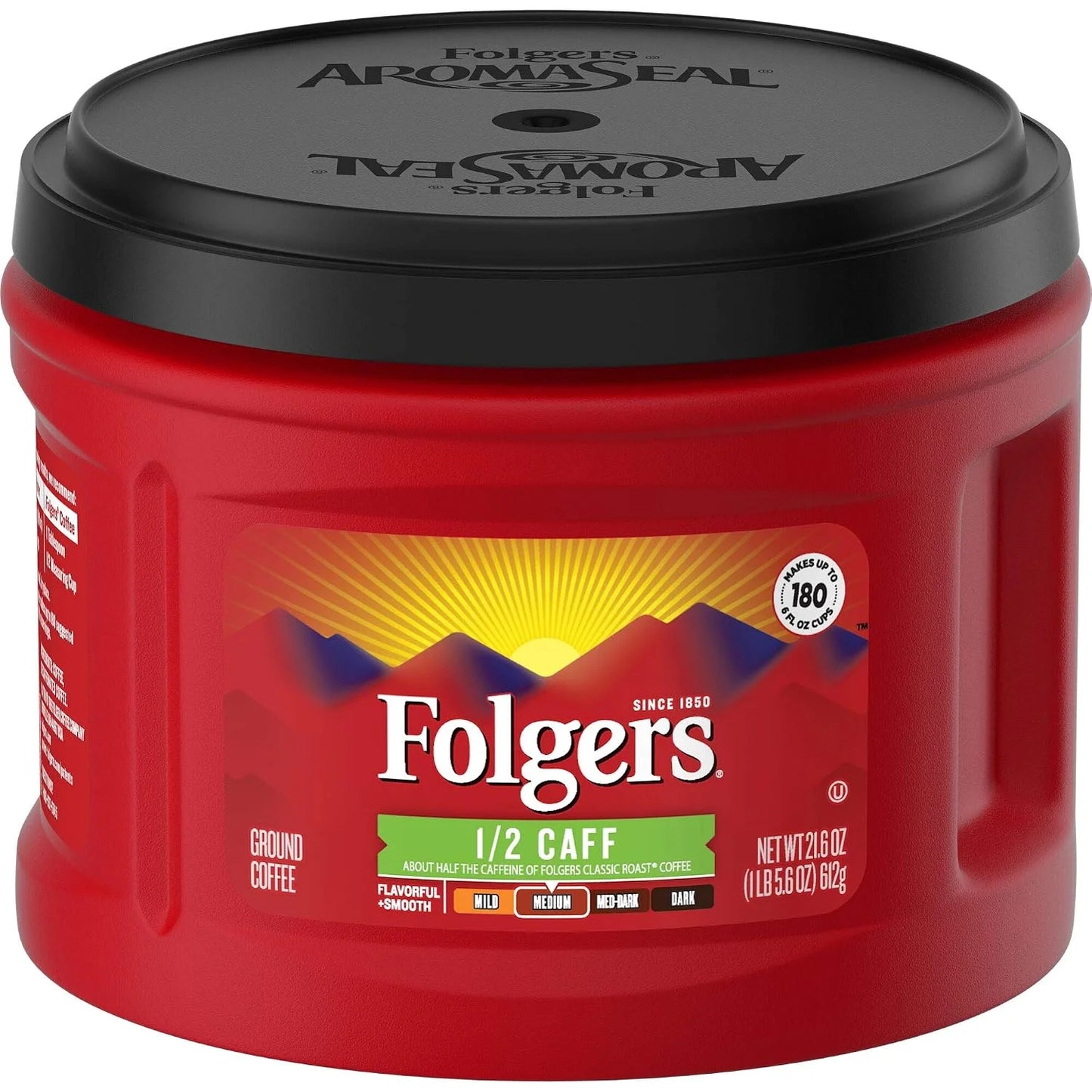 Folgers 1/2 Caff Medium Roast Ground Coffee, 21.6 Ounces (Pack of 3)