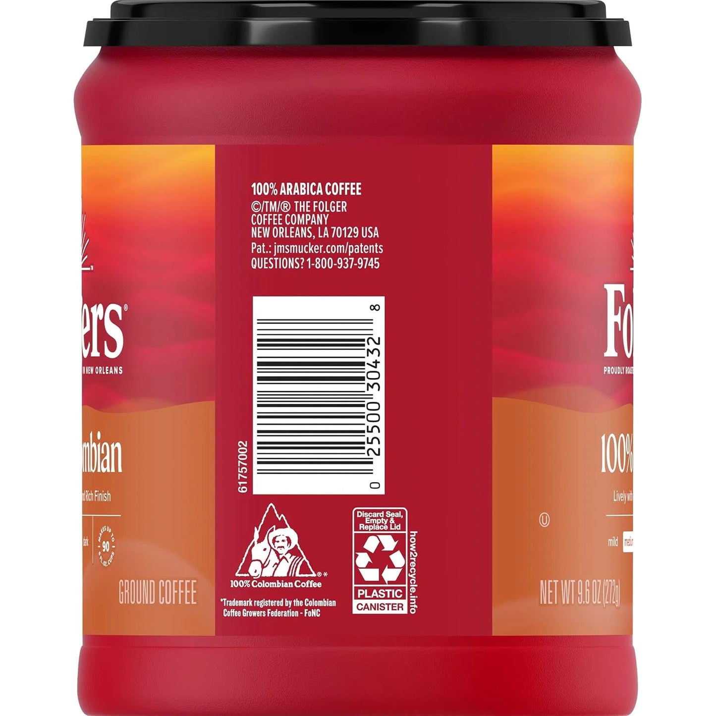 Folgers 100% Colombian Coffee, Medium Roast Ground Coffee, 9.6 Ounce Canister