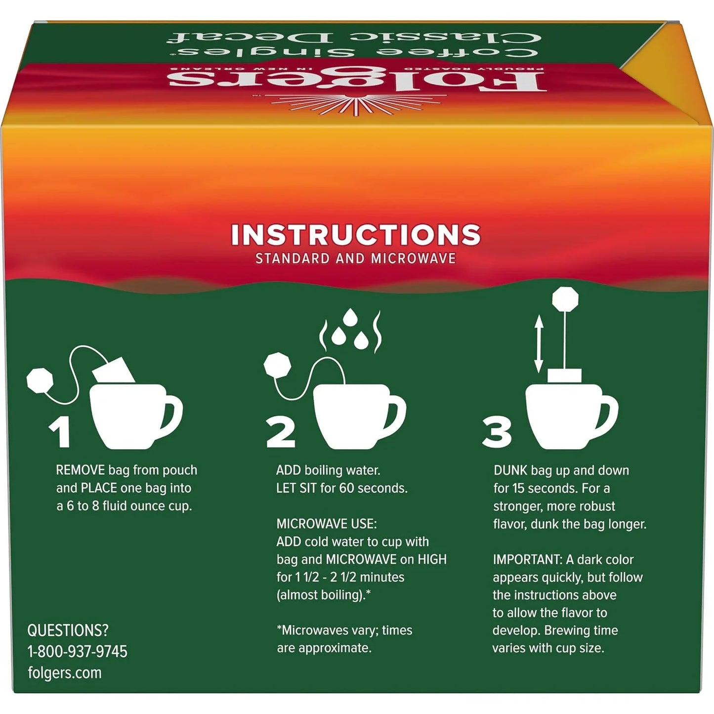 Folgers Classic Decaf Instant Coffee Singles, Medium Roast, 19 Count