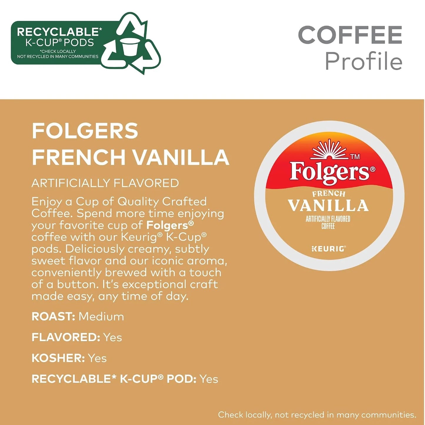 Folgers French Vanilla Keurig Single Serve K-Cup Pods, 24 Pods Per Pack, Case Of 4 Packs