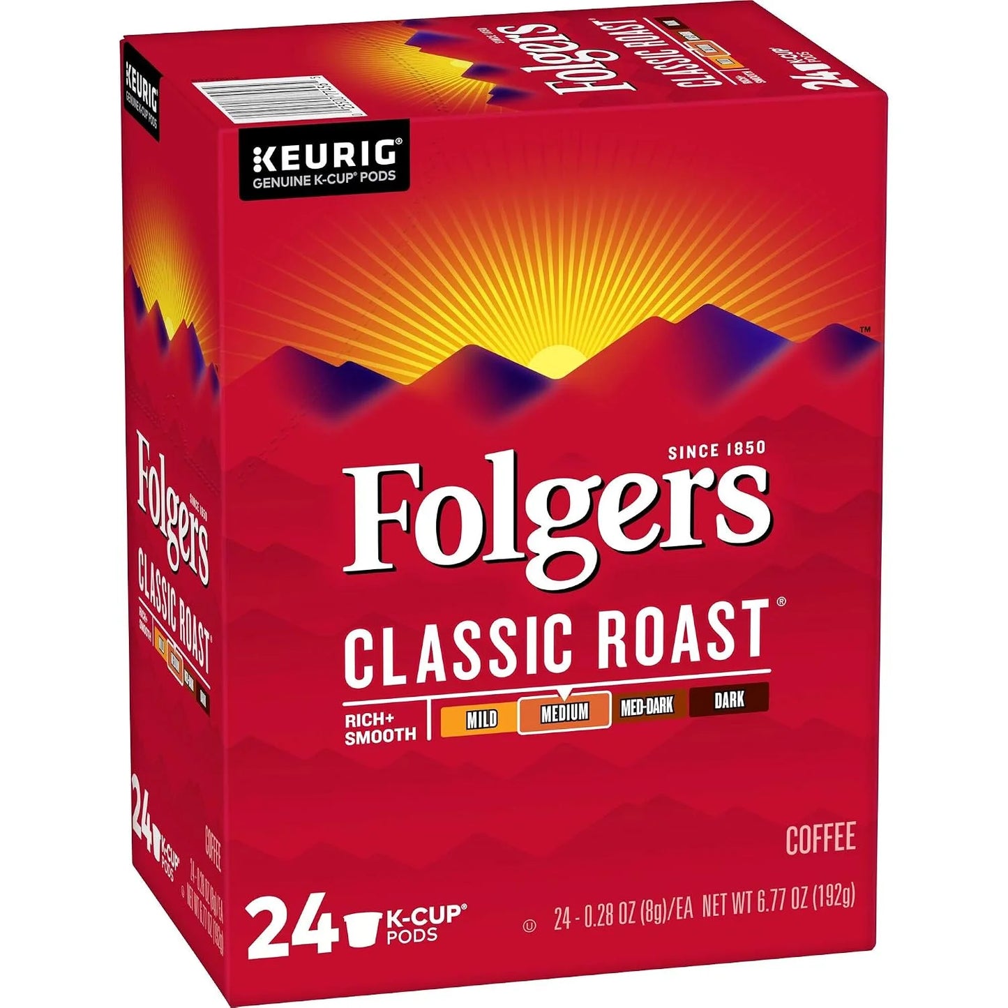 Folgers Classic Roast Medium Roast Coffee, 96 Keurig K-Cup Pods