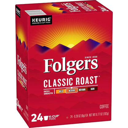 Folgers Classic Roast Medium Roast Coffee, 96 Keurig K-Cup Pods