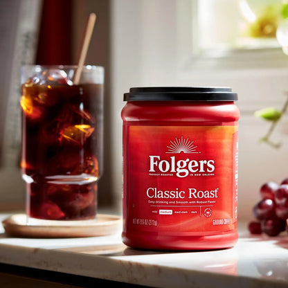 Folgers Classic Roast Medium Roast Ground Coffee, Limited-Edition Canisters for America’s 250th Anniversary, 9.6 Oz. (Case of 6)