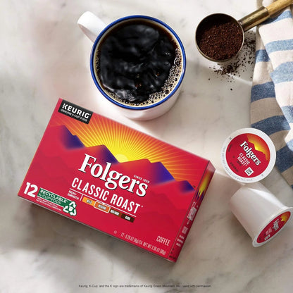 Folgers Classic Roast Medium Roast Coffee, 12 Keurig K-Cup Pods
