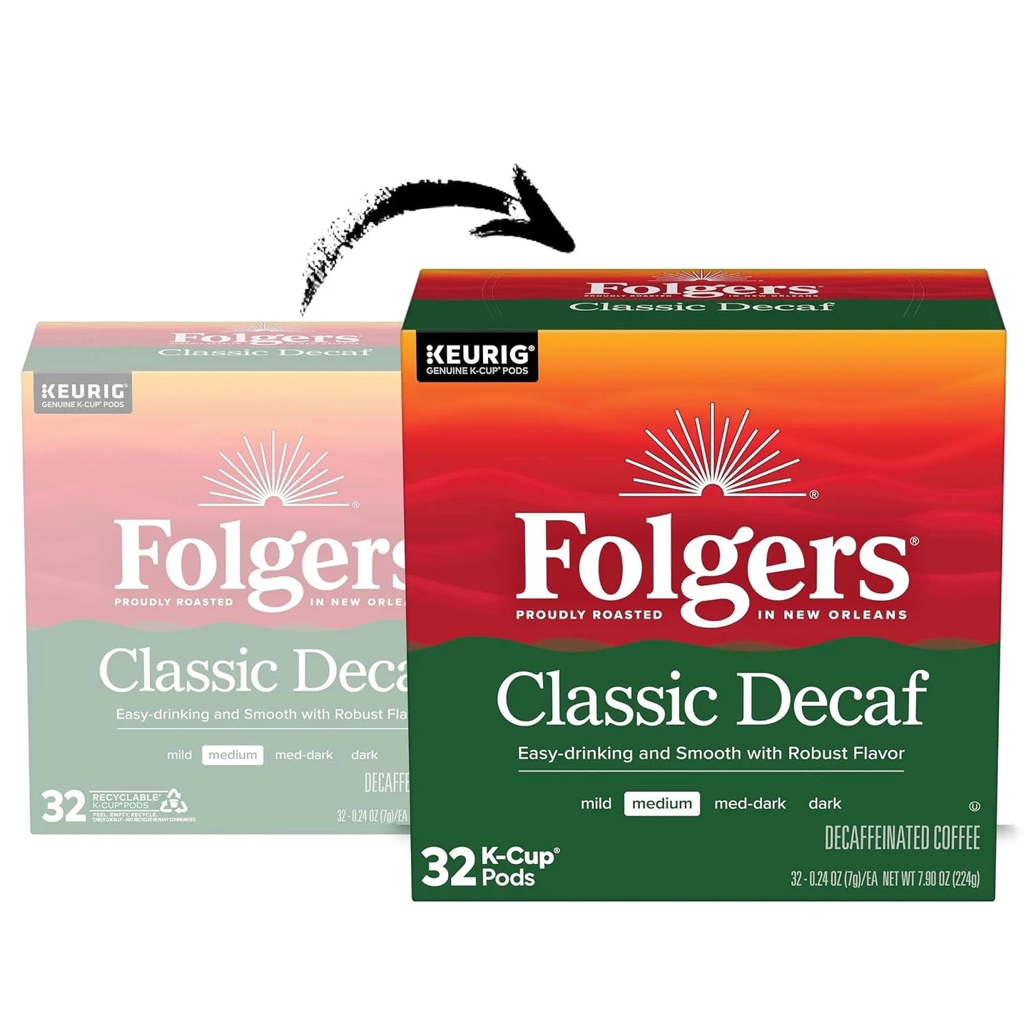 Folgers Classic Decaf Medium Roast Coffee, Keurig K-Cup Pods, 32 Count Box