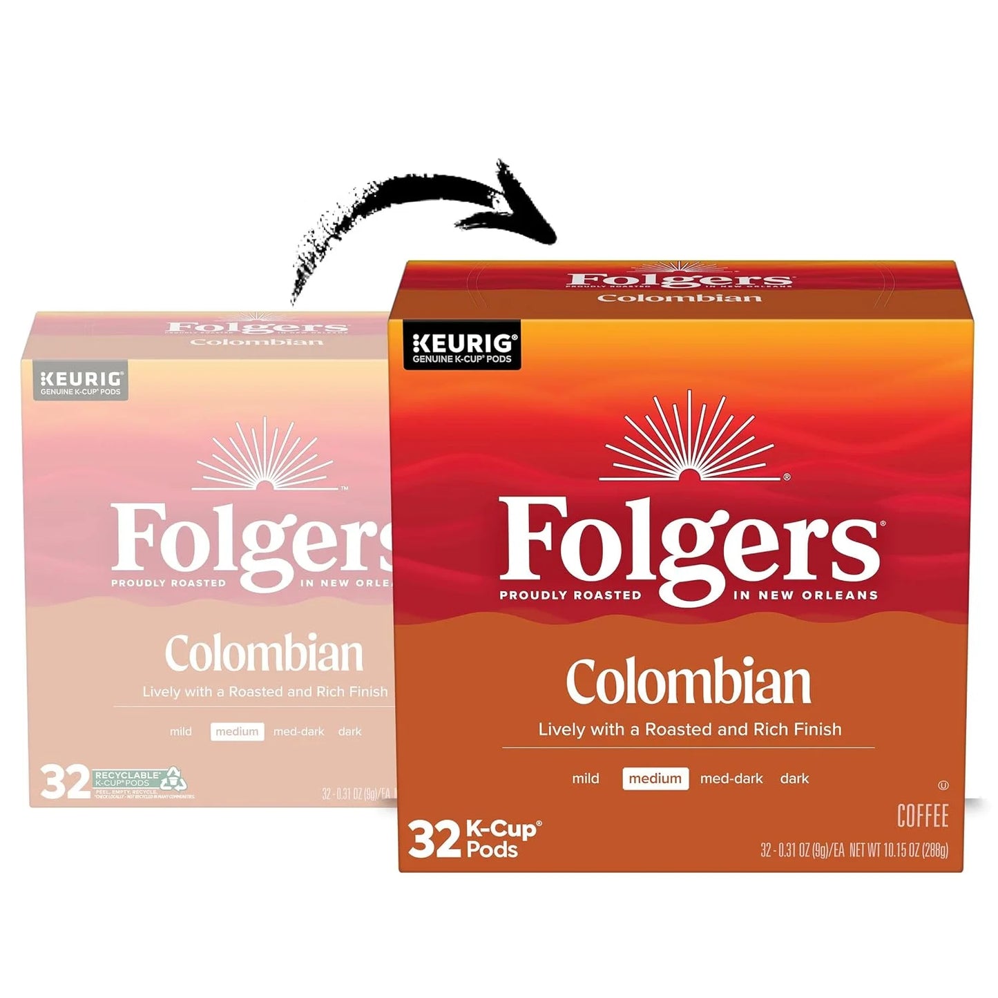 Folgers Colombian Coffee, Medium Roast, Keurig K-Cup Pods, 32 Count Box