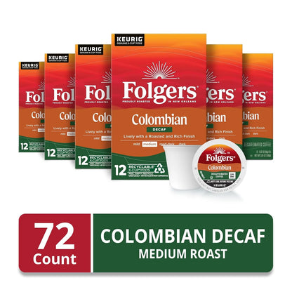 Folgers Colombian Decaf Medium Roast Coffee, 72 Keurig K-Cup Pods