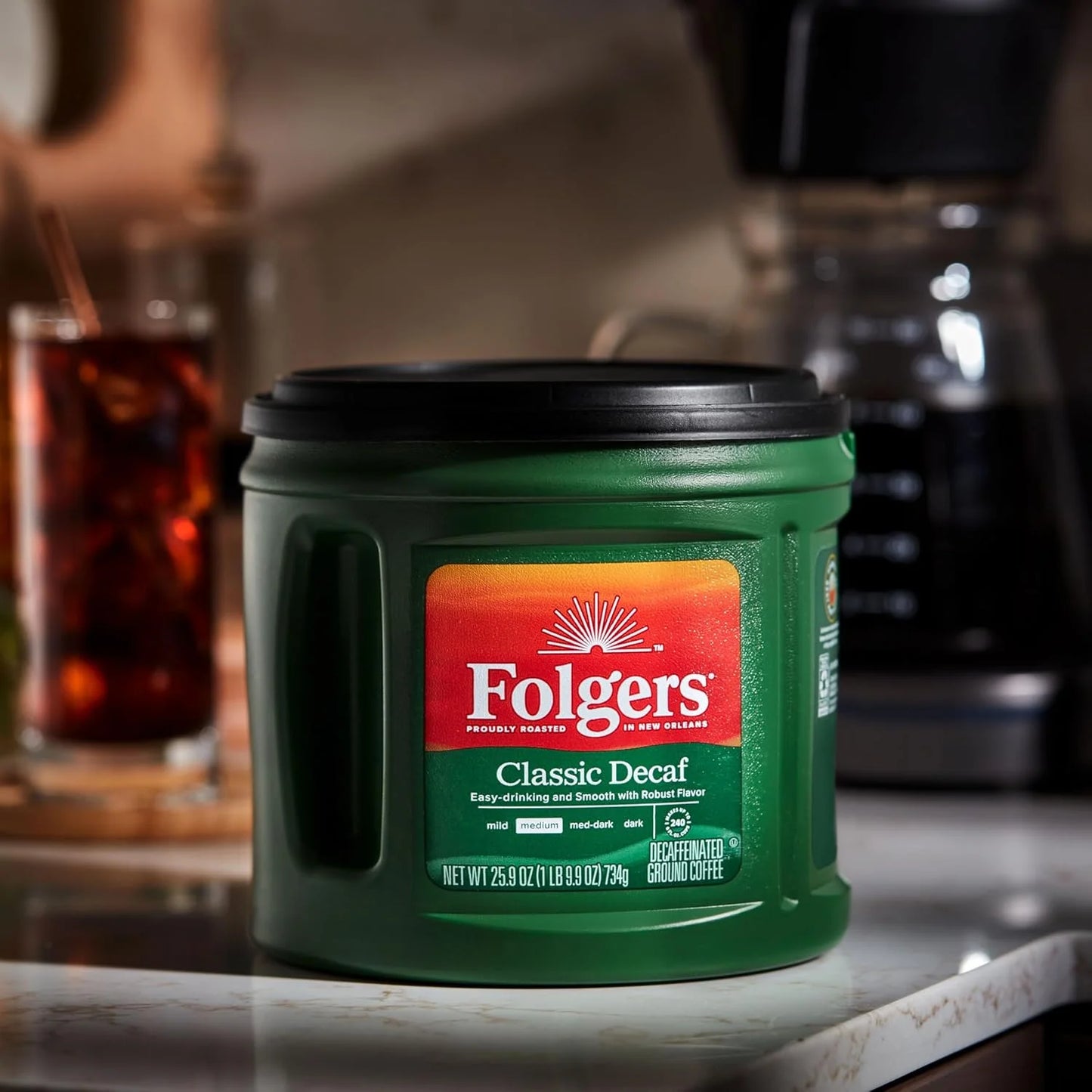 Folgers Classic Decaf Ground Coffee, Medium Roast, 6 Canisters