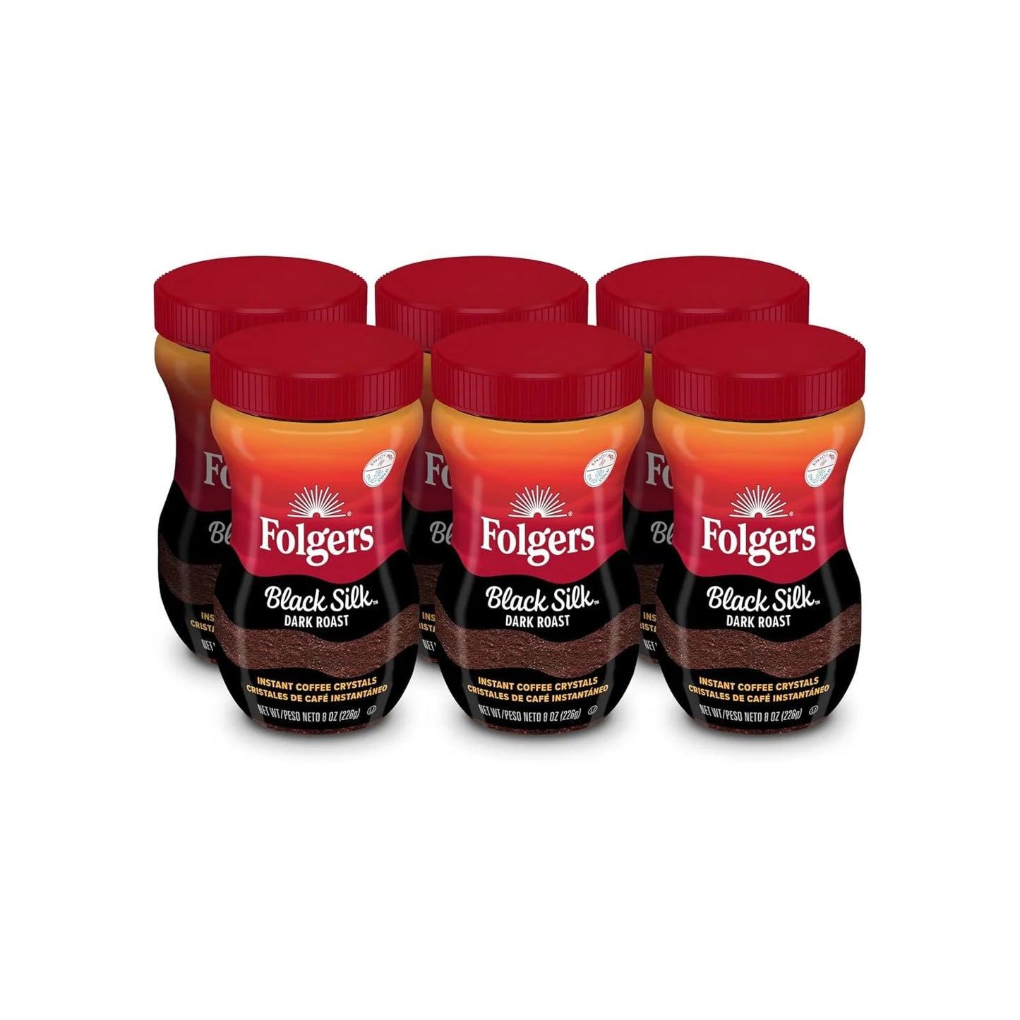 Folgers Black Silk Instant Coffee, Dark Roast, 6 Jars