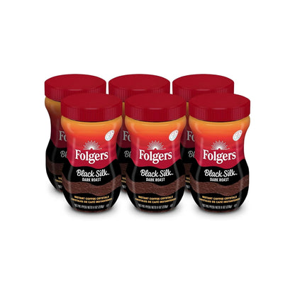 Folgers Black Silk Instant Coffee, Dark Roast, 6 Jars