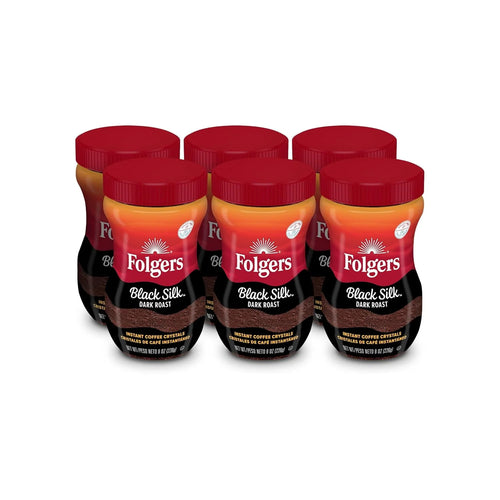 Folgers Black Silk Instant Coffee, Dark Roast, 6 Jars