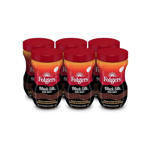 Folgers Black Silk Instant Coffee, Dark Roast, 6 Jars