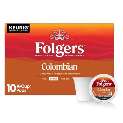 Folgers Colombian Coffee, Medium Roast, Keurig K-Cup Pods, 10 Count Box