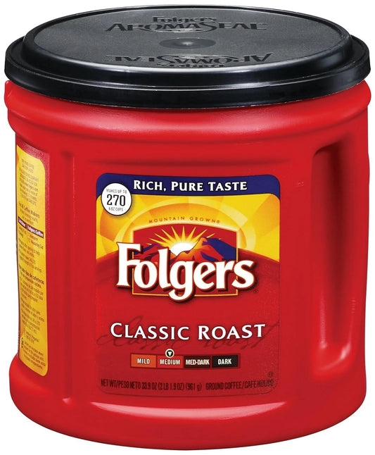 Folgers Classic Roast Coffee, 33.9 Ounce, (Pack of 6)