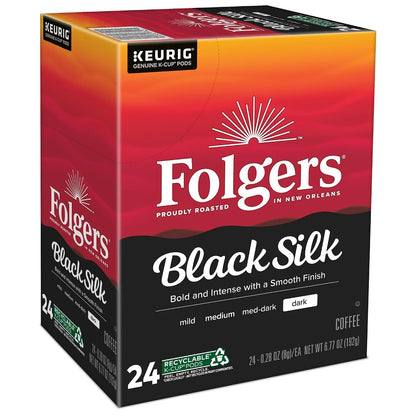 Folgers Black Silk Coffee Keurig Single Serve K-Cup Pods, Dark Roast, 24 Pods Per Pack, Case Of 4 Packs