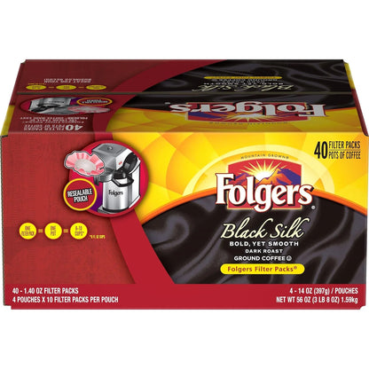 Folgers Black Silk Dark Roast Ground Coffee, 40-1.4 Ounce Filter Packs (Pack of 2)