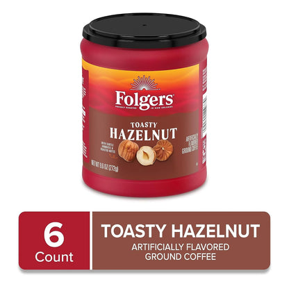 Folgers Toasty Hazelnut Artificially Flavored Ground Coffee, 6 Canisters