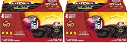 Folgers Black Silk Dark Roast Ground Coffee, 40-1.4 Ounce Filter Packs (Pack of 2)