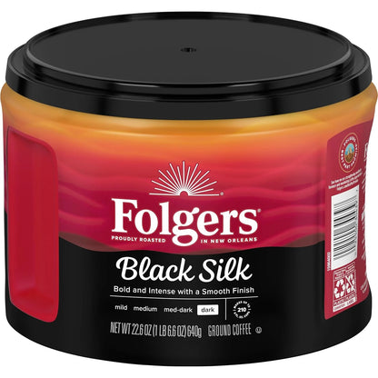 Folgers Black Silk Ground Coffee, Dark Roast, 22.6 Oz. Canister