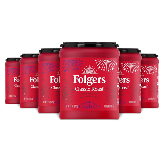Folgers Classic Roast Medium Roast Ground Coffee, Limited-Edition Canisters for America’s 250th Anniversary, 9.6 Oz. (Case of 6)