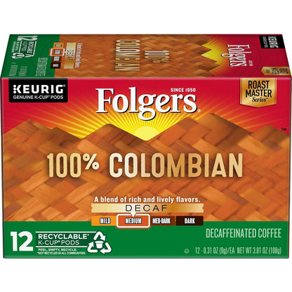 Folgers 100% Colombian Decaf Medium Roast Coffee, 12 Keurig K-Cup Pods