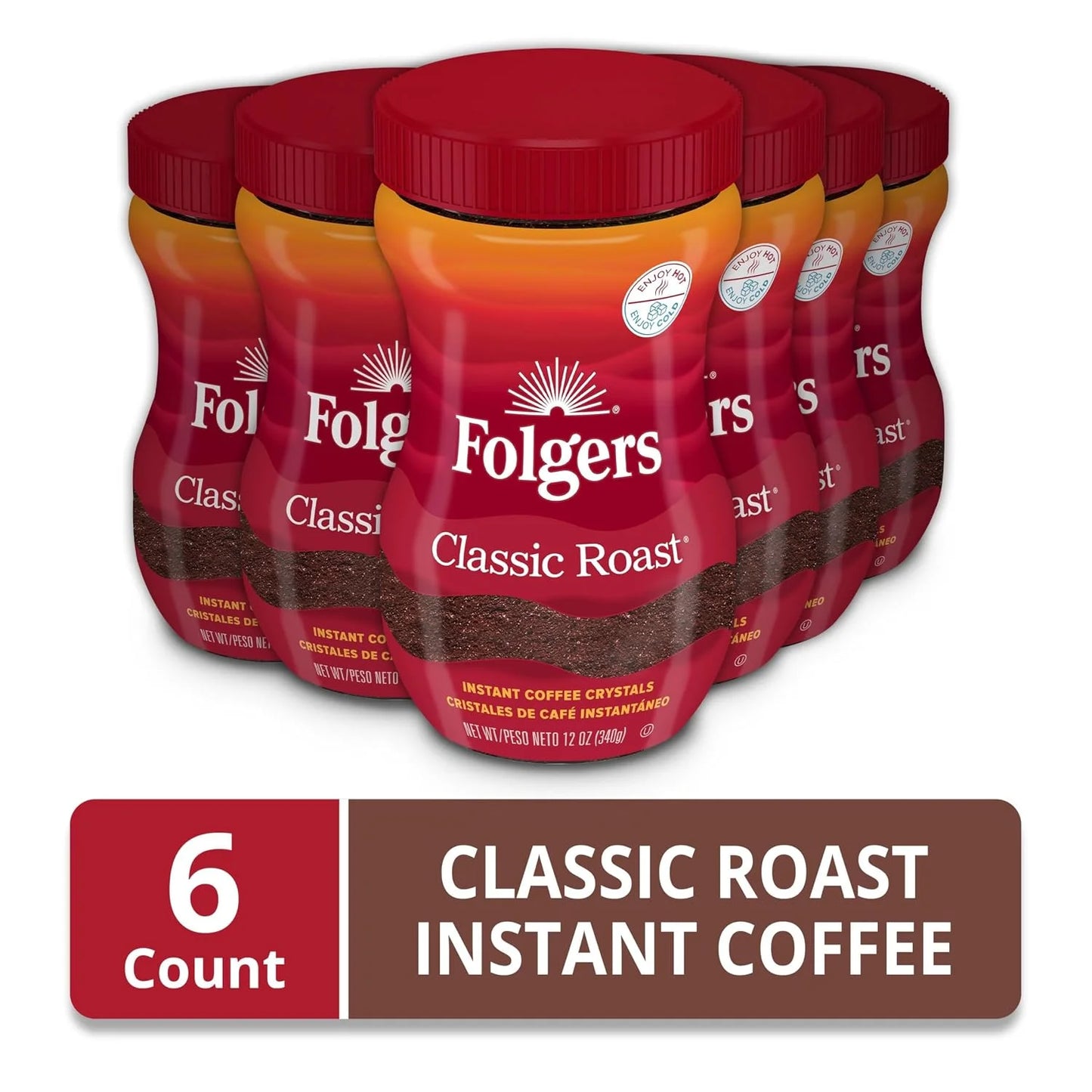 Folgers Classic Roast Instant Coffee, 12 oz Jar