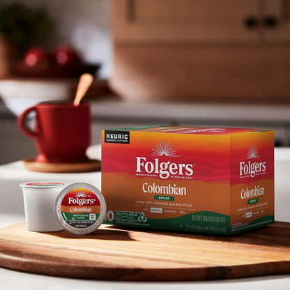 Folgers Colombian Decaf Coffee, Medium Roast, Keurig K-Cup Pods, 10 Count