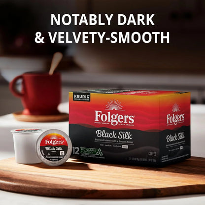 Folgers Black Silk, Dark Roast Coffee, Keurig K-Cups, 12 Count Box