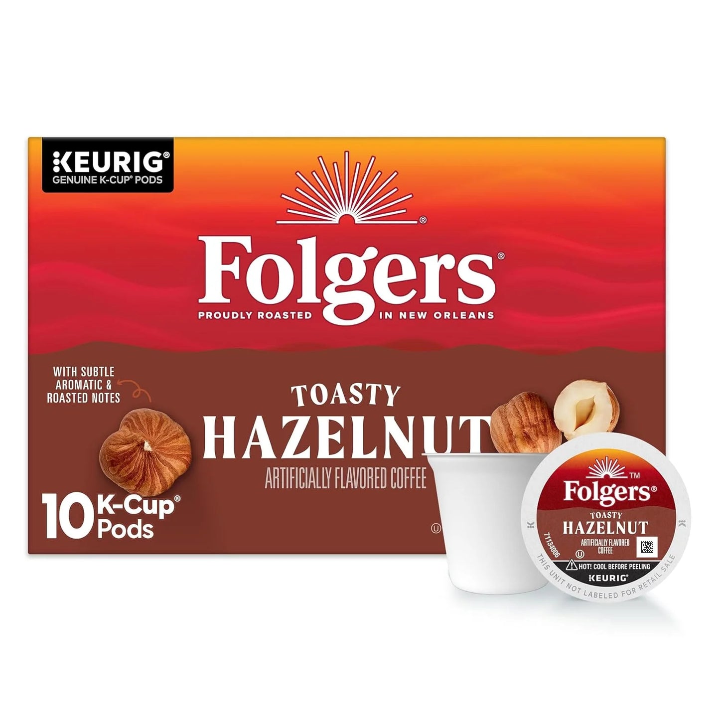 Folgers Toasty Hazelnut Artificially Flavored Coffee, K-Cup Pods, 10 Count