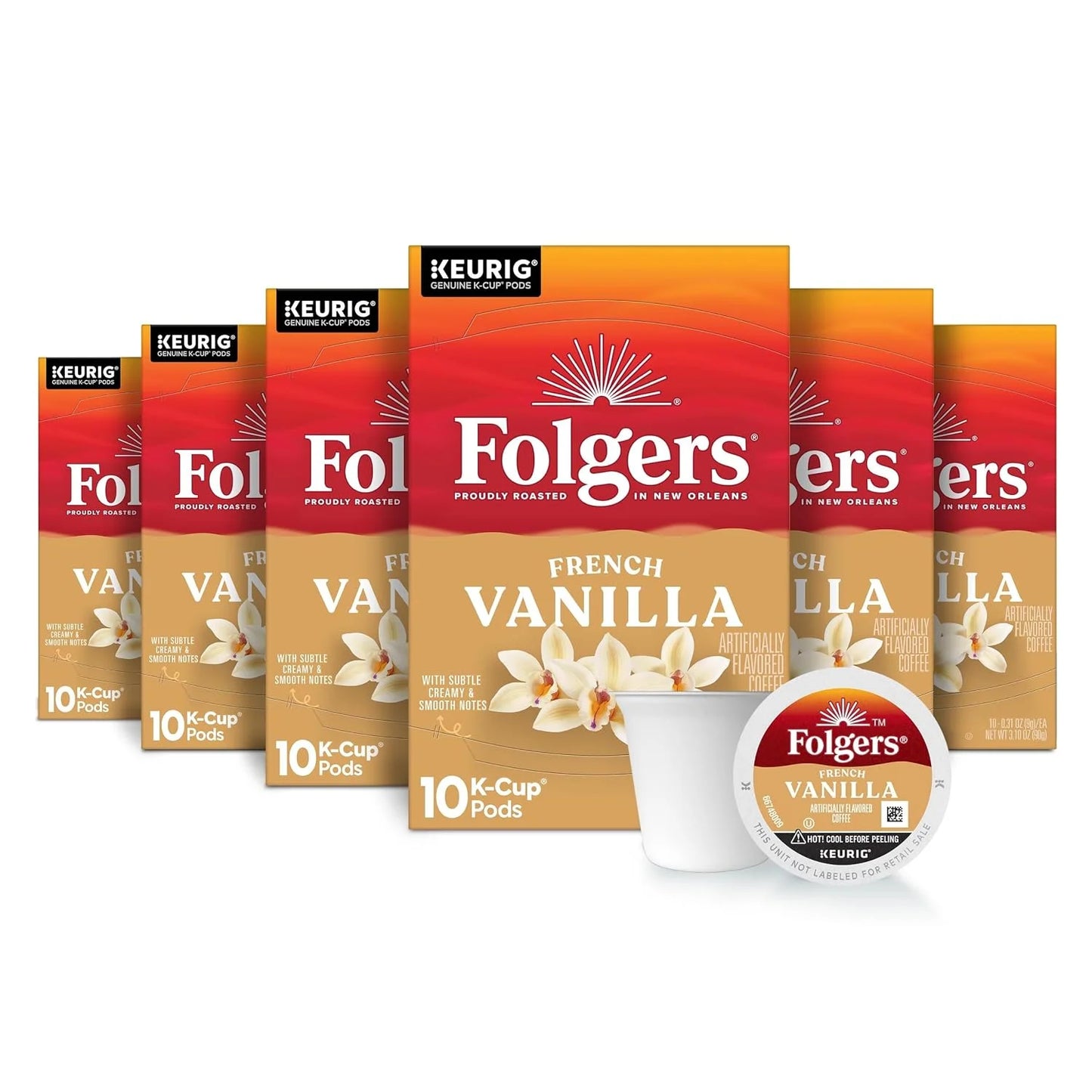 Folgers French Vanilla Artificially Flavored Coffee, K-Cup Pods, 60 Count