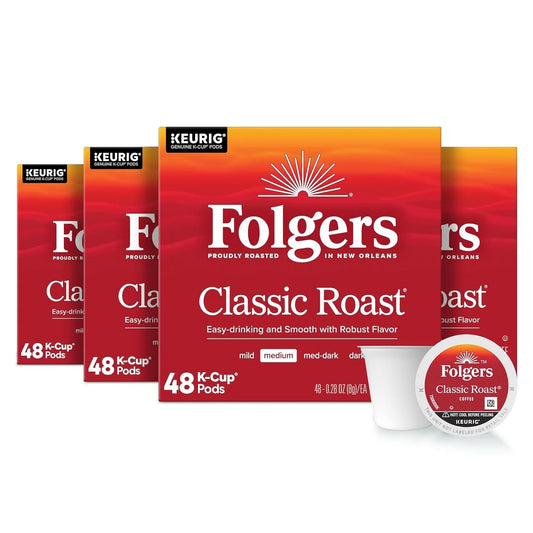 Folgers Classic Roast Coffee, Medium Roast, Keurig K-Cup Pods, 192 Count