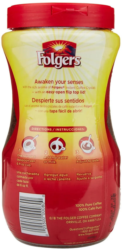 Folgers Classic Roast Instant Coffee Crystals, 12 Ounces