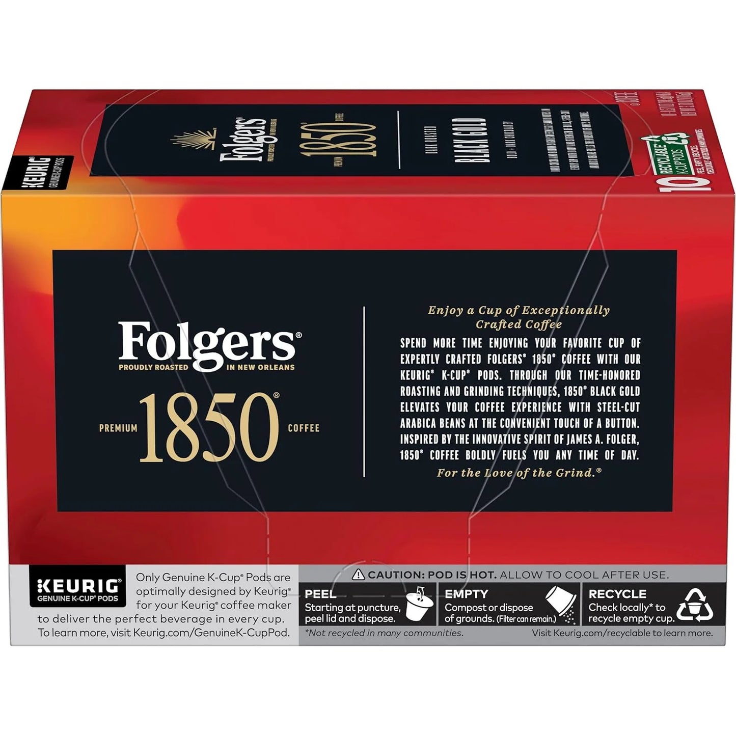 Folgers 1850 Black Gold Coffee, Keurig K-Cup Pods, 10 Count