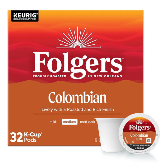 Folgers Colombian Coffee, Medium Roast, Keurig K-Cup Pods, 32 Count Box