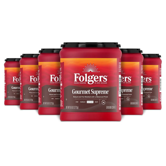 Folgers Gourmet Supreme Ground Coffee, Medium-Dark, 6 (9.6 Oz.) Canisters