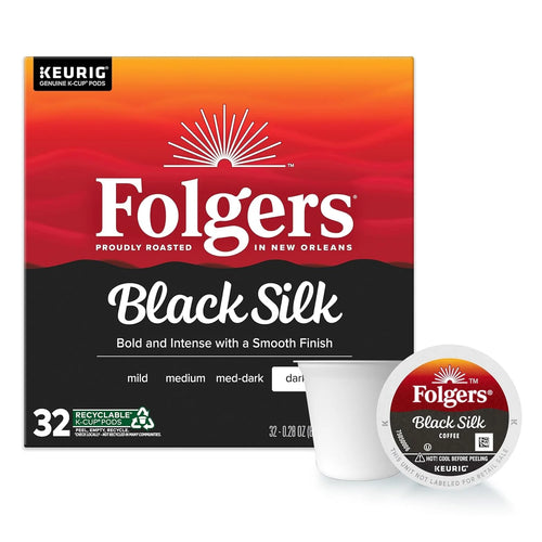 Folgers Black Silk Dark Roast Coffee, Keurig K-Cup Pods, 32 Count Box