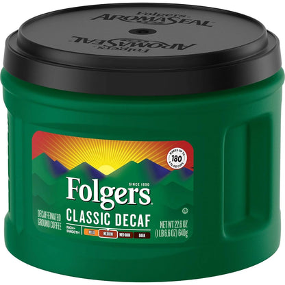Folgers Classic Decaf Medium Roast Ground Coffee, 22.6 Ounces (Pack of 6)