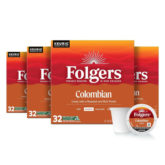 Folgers Colombian Medium Roast Coffee K-Cup Pods, Bulk 128 Count