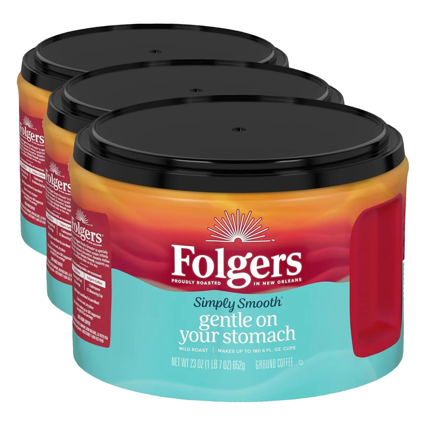 Folgers Simply Smooth Ground Coffee, Mild Roast, 23 Ounce Canister (Pack of 3)