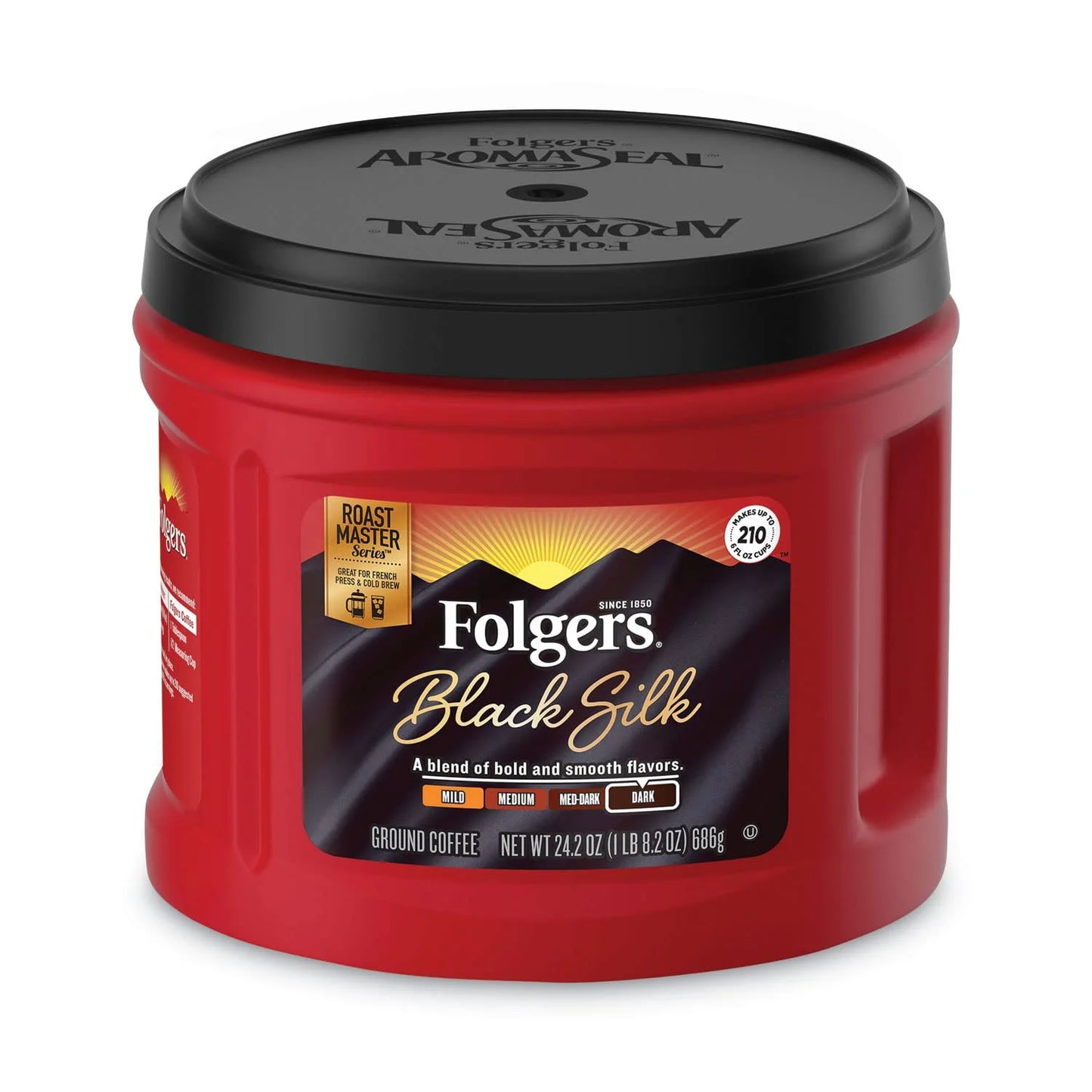 Folgers Black Silk Ground Coffee, Dark Roast, 22.6 Oz. Canister
