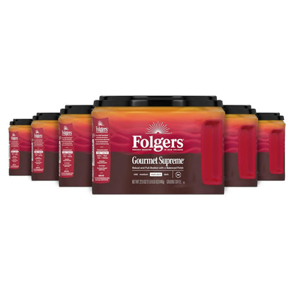 Folgers Gourmet Supreme Ground Coffee, Medium-Dark, 6 (22.6 Oz.) Canisters