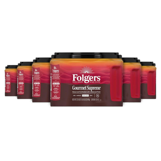 Folgers Gourmet Supreme Ground Coffee, Medium-Dark, 6 (22.6 Oz.) Canisters