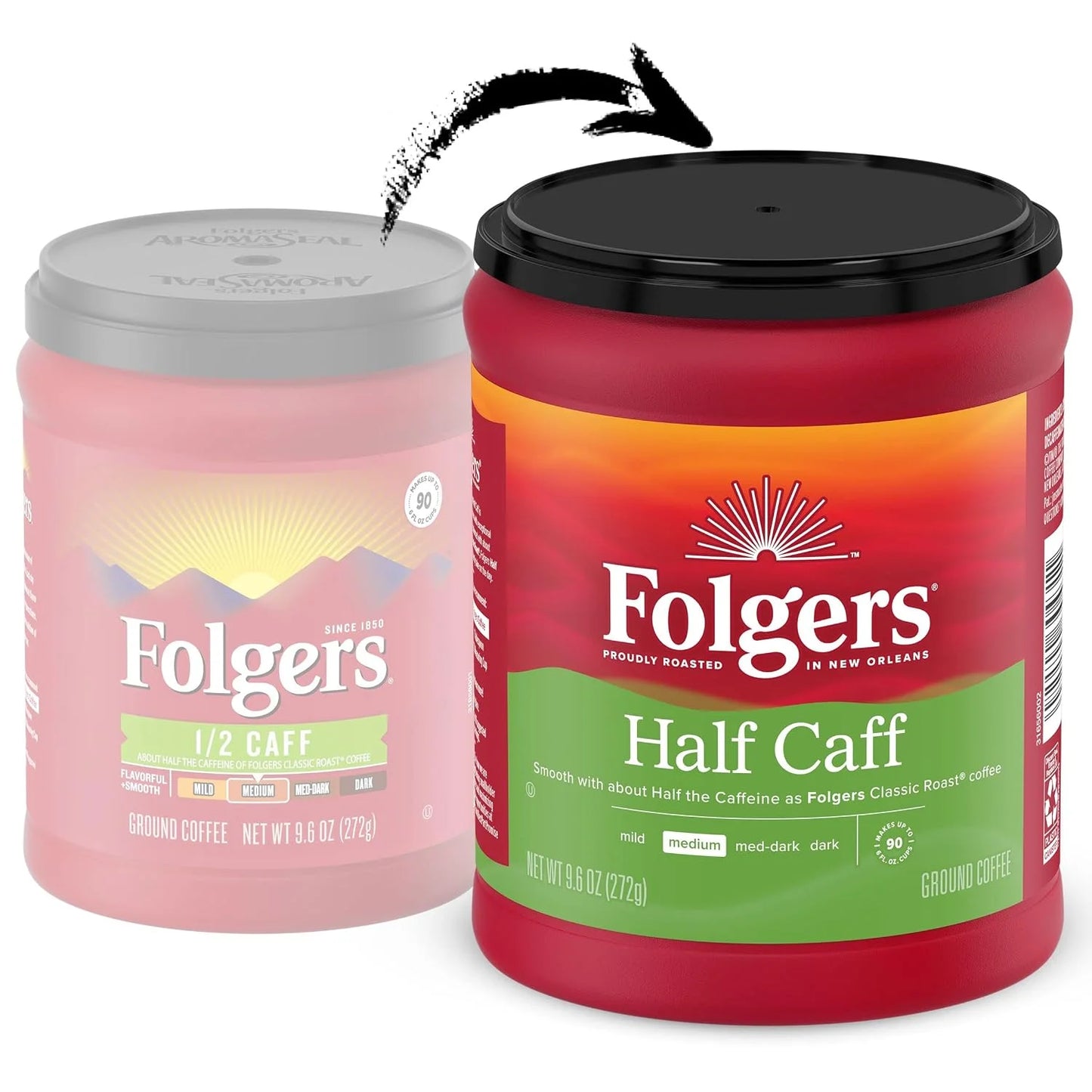 Folgers Half Caff Ground Coffee, Medium Roast, 9.6 Ounce