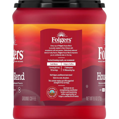 Folgers House Blend Ground Coffee, Medium Roast, 9.6 Ounce
