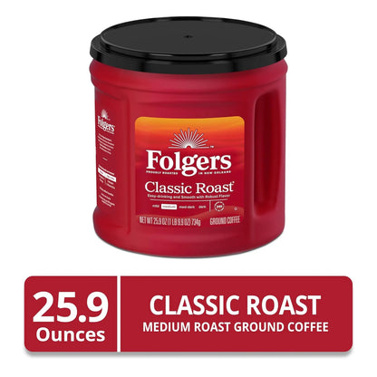 Folgers Classic Roast Ground Coffee, Medium Roast, 25.9 Oz. Canister