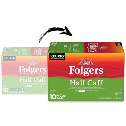 Folgers Half Caff Coffee, Medium Roast, Keurig K-Cup Pods, 60 Count