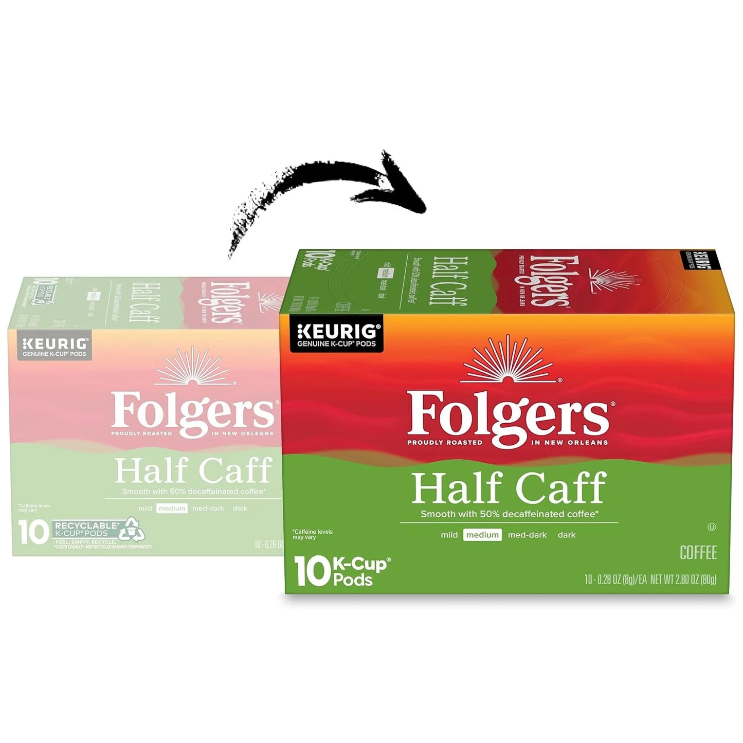 Folgers Half Caff Medium Roast Coffee, Keurig K-Cup Pods, 10 Count Box