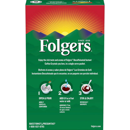 Folgers Classic Decaf Decaffeinated Instant Coffee Crystals, 6 Single Serve Packets (Pack of 12)