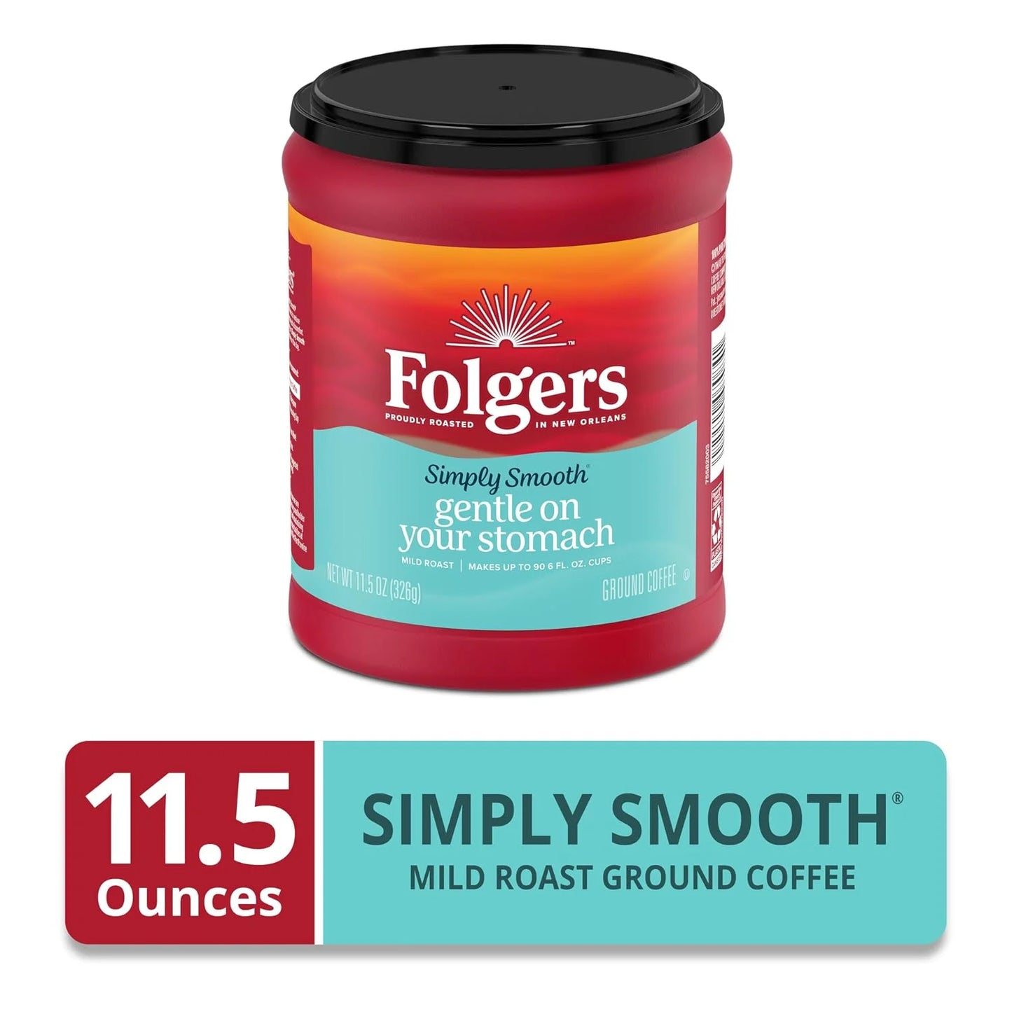 Folgers Simply Smooth Ground Coffee, Mild Roast, 11.5 Ounce Canister